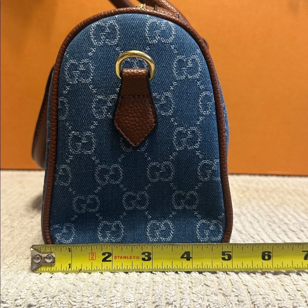 Gucci Denim GG Top-Handle Satchel with Red and Navy Stripe - Picture 9 of 9